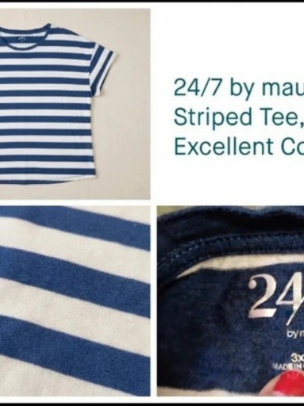 24/7 by maurices Striped Tee in Blue & White Size 3X